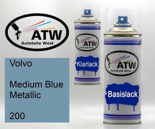 Volvo, Medium Blue Metallic, 200: 400ml Sprühdose + 400ml Klarlack - Set, von ATW Autoteile West.